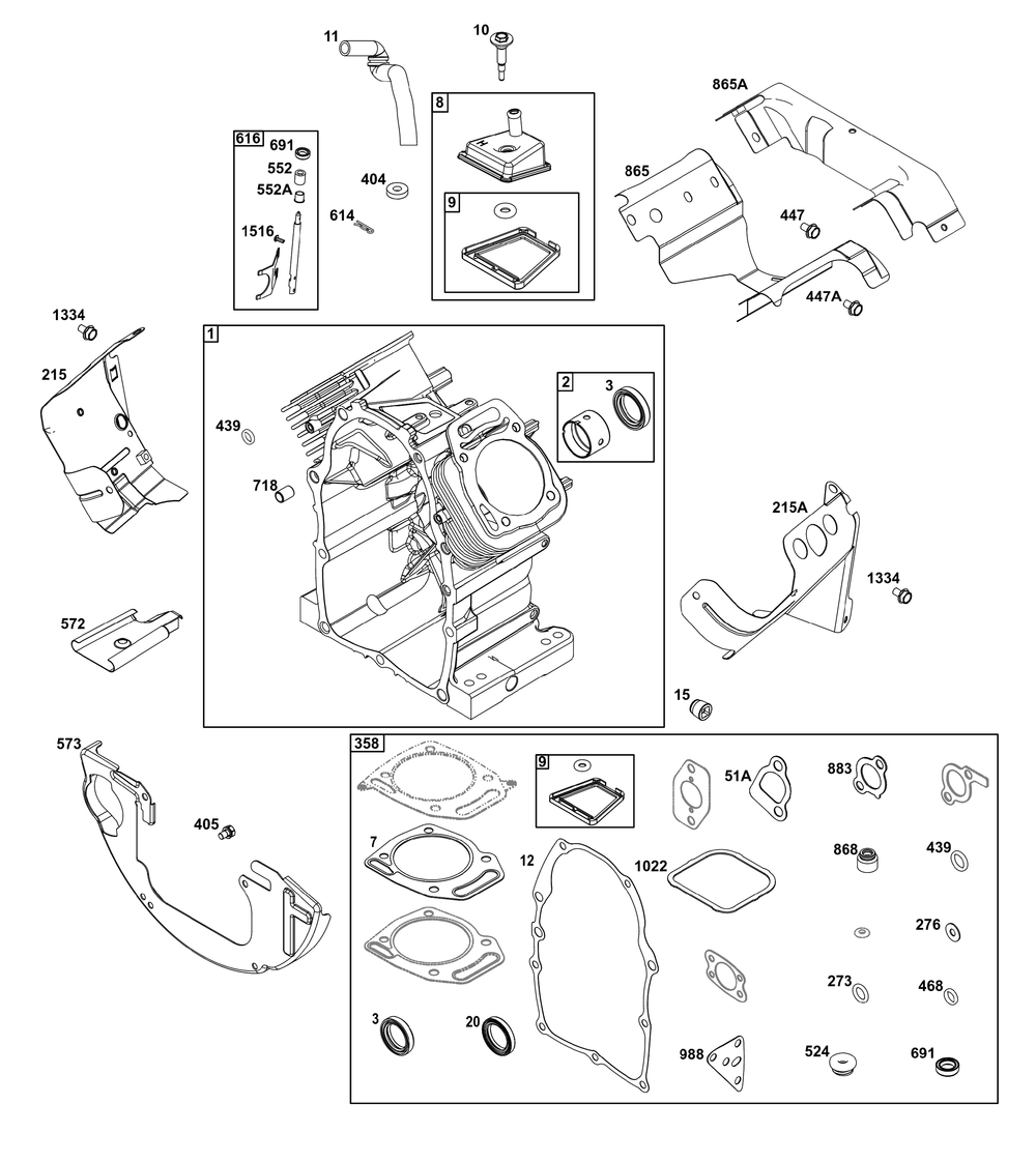 Cylinder Group Diagram and Parts List for 305447-0635-G1 200000 - 399999 Briggs and Stratton Engine